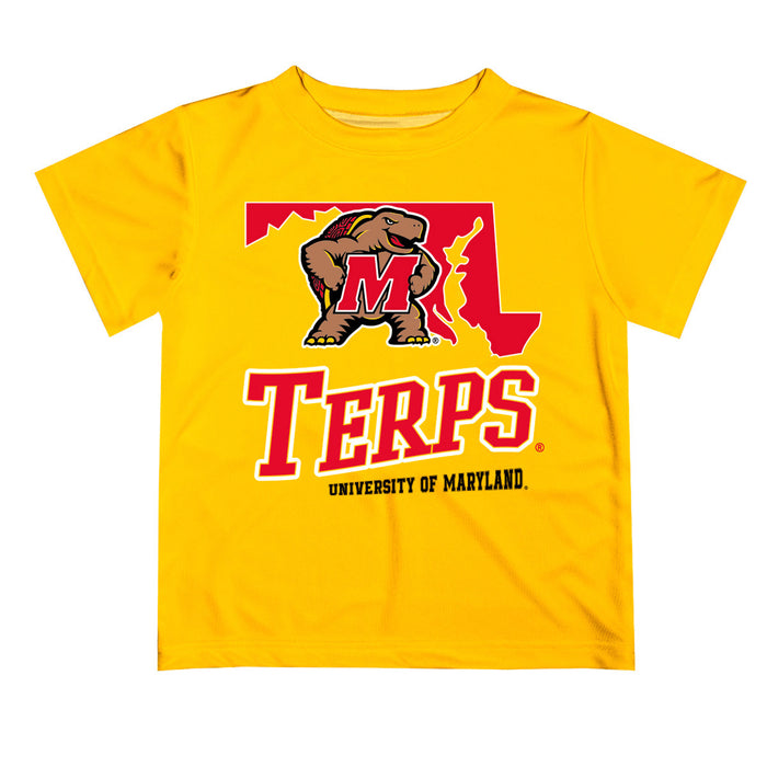 Maryland Terrapins Vive La Fete State Map Yellow Short Sleeve Tee Shirt