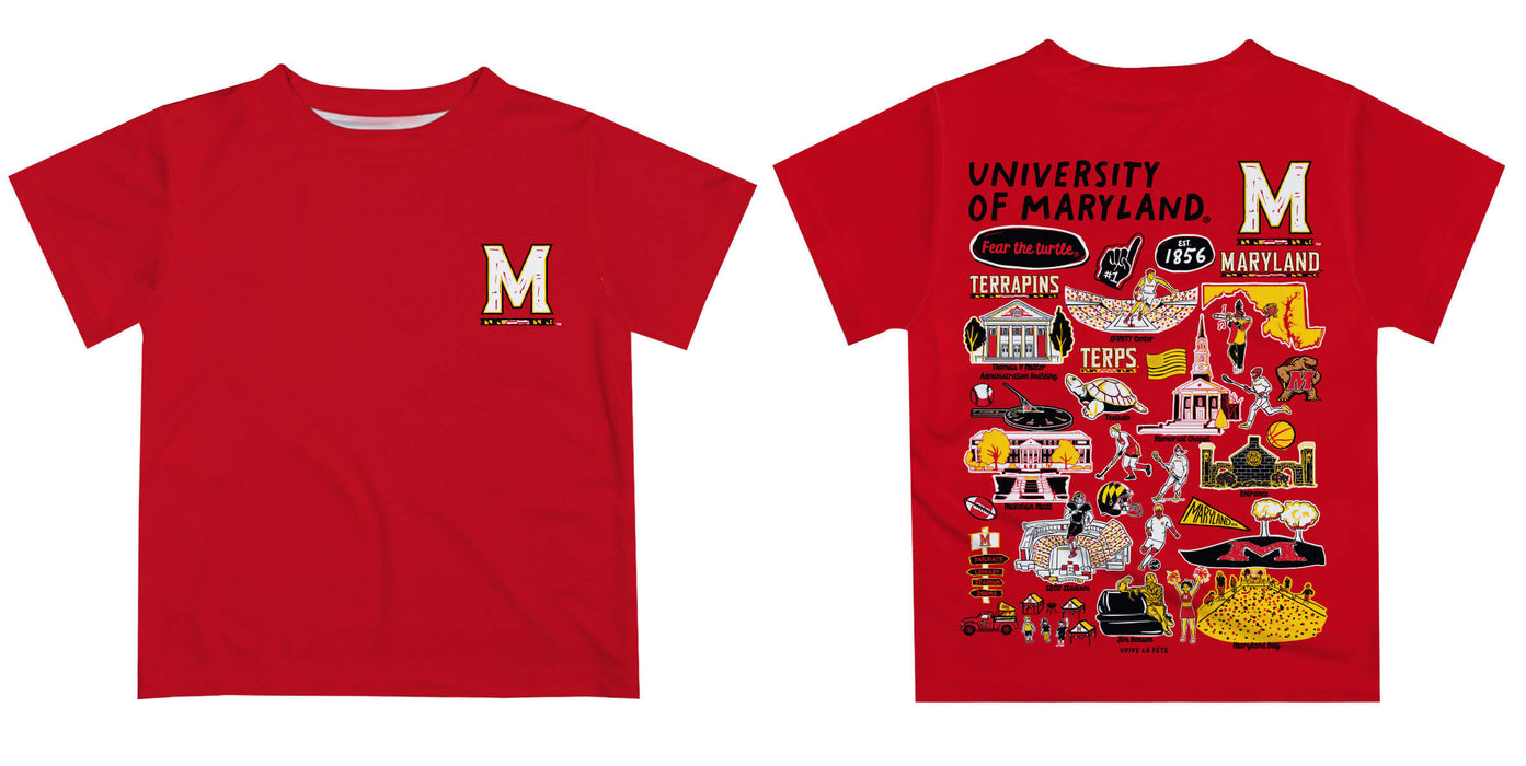 University of Maryland Terrapins Hand Sketched Vive La Fete Impressions Artwork Boys Black Short Sleeve Tee Shirt - Vive La Fête - Online Apparel Store