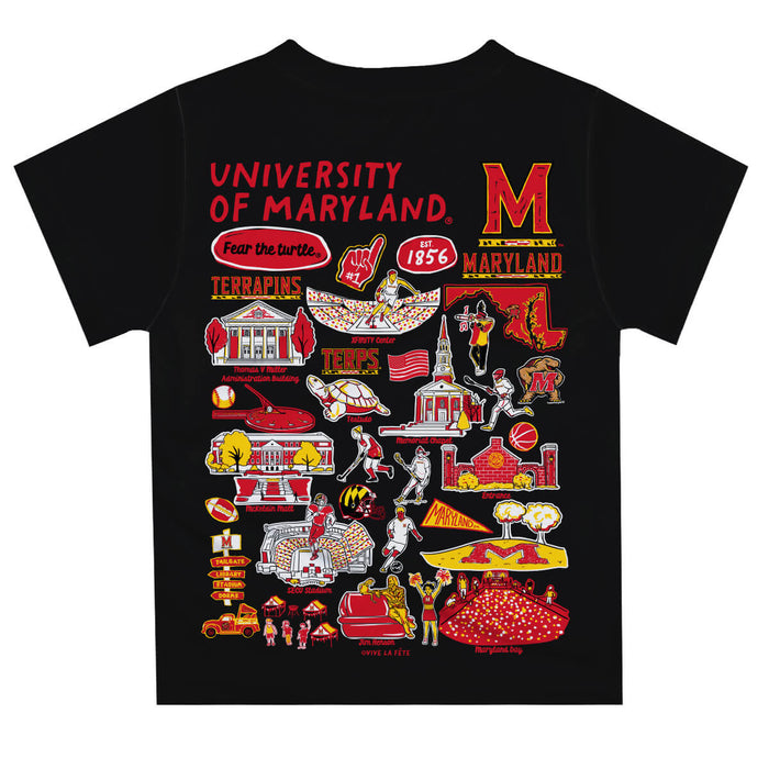 University of Maryland Terrapins Hand Sketched Vive La Fete Impressions Artwork Boys Black Short Sleeve Tee Shirt - Vive La Fête - Online Apparel Store