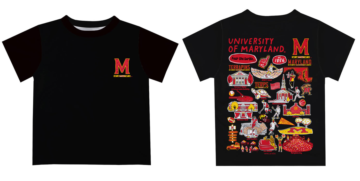University of Maryland Terrapins Hand Sketched Vive La Fete Impressions Artwork Boys Black Short Sleeve Tee Shirt - Vive La Fête - Online Apparel Store