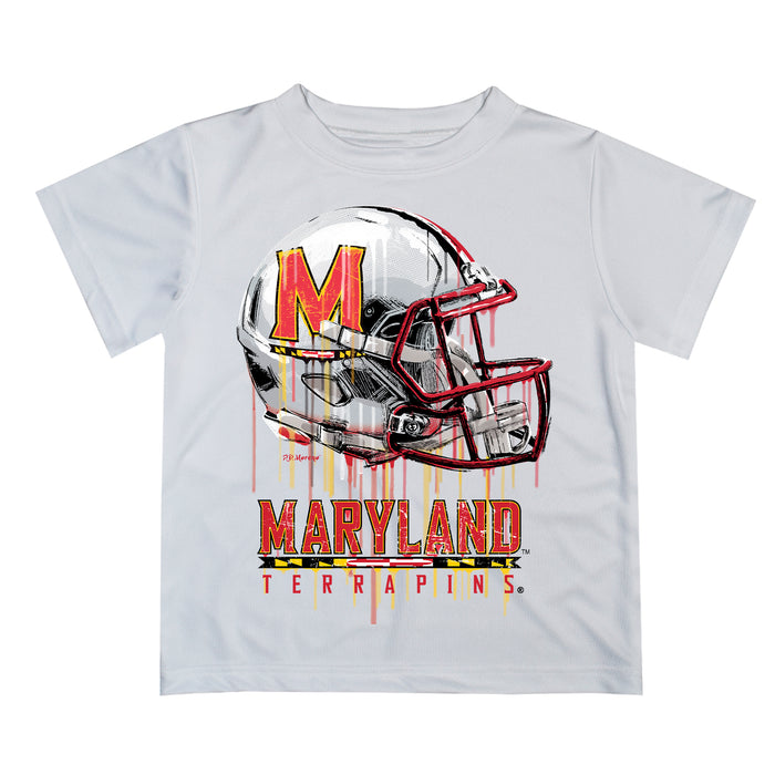Maryland Terrapins Original Dripping Football Helmet White T-Shirt by Vive La Fete