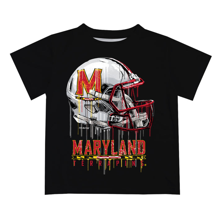 Maryland Terrapins Original Dripping Football Helmet Black T-Shirt by Vive La Fete