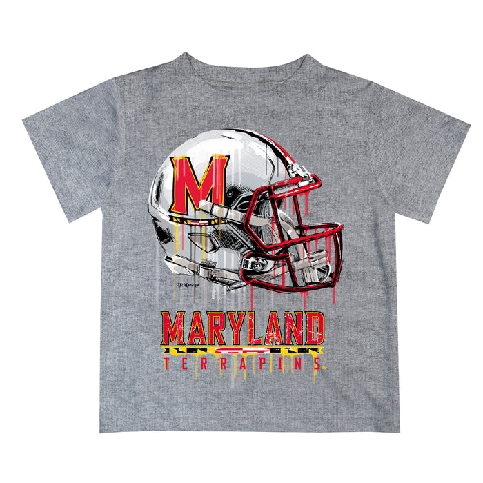 Maryland Terrapins Original Dripping Football Helmet Heather Gray T-Shirt by Vive La Fete