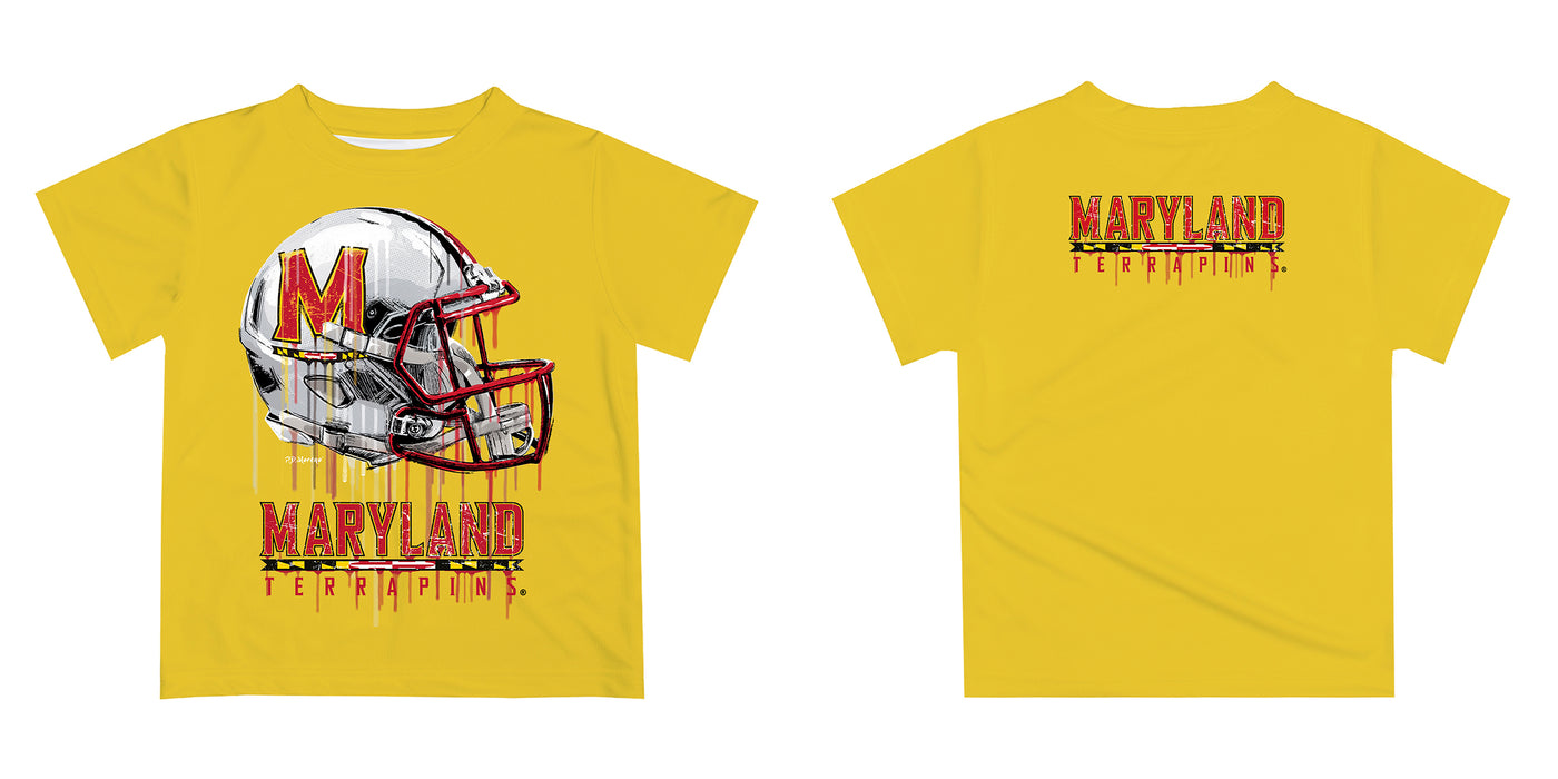 Maryland Terrapins Original Dripping Football Helmet Yellow T-Shirt by Vive La Fete - Vive La Fête - Online Apparel Store