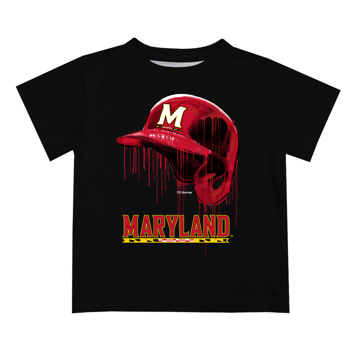 Maryland Terrapins Original Dripping Baseball Helmet Black T-Shirt by Vive La Fete
