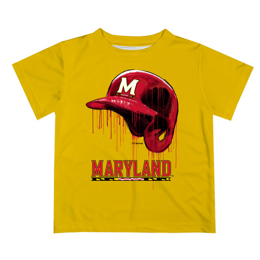 Maryland Terrapins Original Dripping Baseball Helmet Red T-Shirt by Vive La Fete