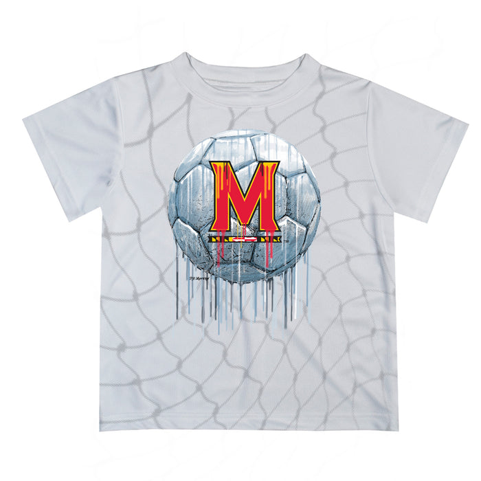 Maryland Terrapins Original Dripping Soccer White T-Shirt by Vive La Fete