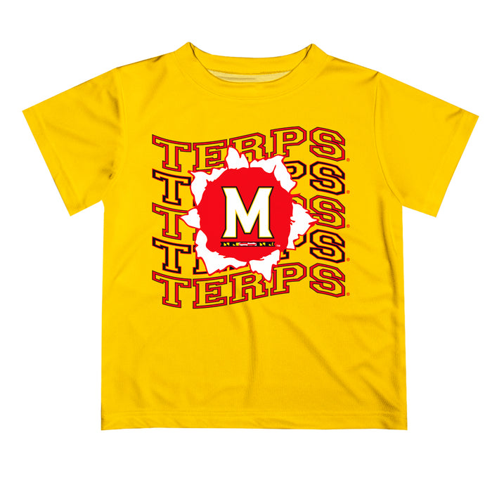 University of Maryland Terrapins Vive La Fete  Yellow Art V1 Short Sleeve Tee Shirt