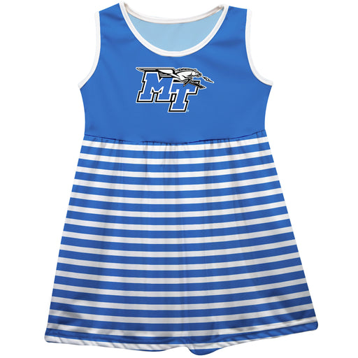 MTSU Blue Raiders Vive La Fete Girls Game Day Sleeveless Tank Dress Solid Blue Logo Stripes on Skirt
