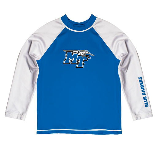 Middle Tennessee Blue Raiders Vive La Fete Logo Blue White Long Sleeve Raglan Rashguard