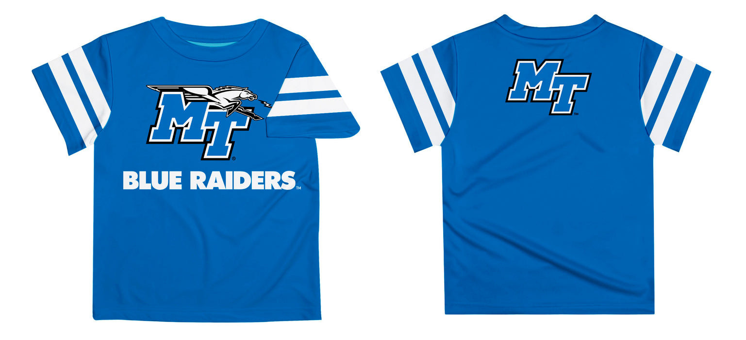 Middle Tennessee Blue Raiders Vive La Fete Boys Game Day Blue Short Sleeve Tee with Stripes on Sleeves - Vive La Fête - Online Apparel Store