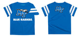 Middle Tennessee Blue Raiders Vive La Fete Boys Game Day Blue Short Sleeve Tee with Stripes on Sleeves - Vive La Fête - Online Apparel Store