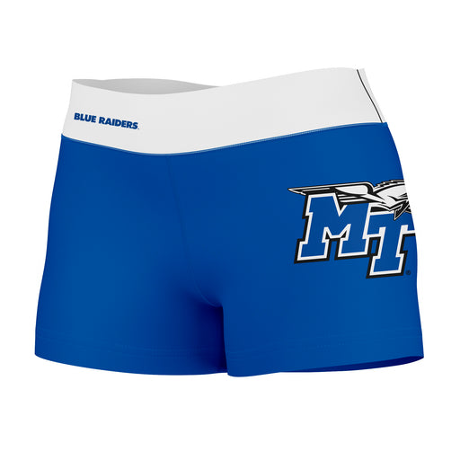 MTSU Blue Raiders Vive La Fete Logo on Thigh & Waistband Blue White Women Yoga Booty Workout Shorts 3.75 Inseam