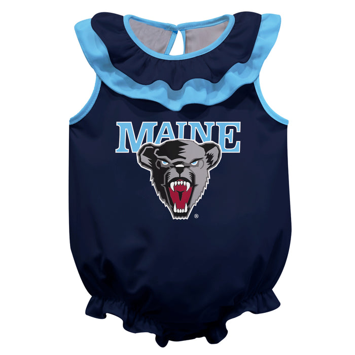 Maine Black Bears Navy Sleeveless Ruffle Onesie Logo Bodysuit by Vive La Fete
