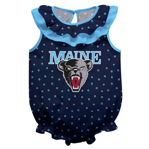 Maine Black Bears Swirls Blue Sleeveless Ruffle Onesie Logo Bodysuit