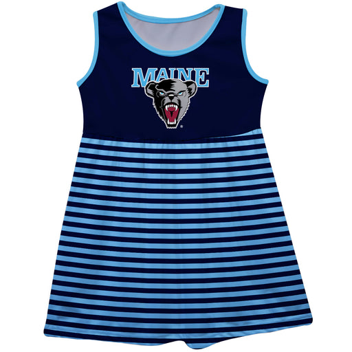 Maine Black Bears Vive La Fete Girls Game Day Sleeveless Tank Dress Solid Navy Logo Stripes on Skirt - Vive La Fête - Online Apparel Store