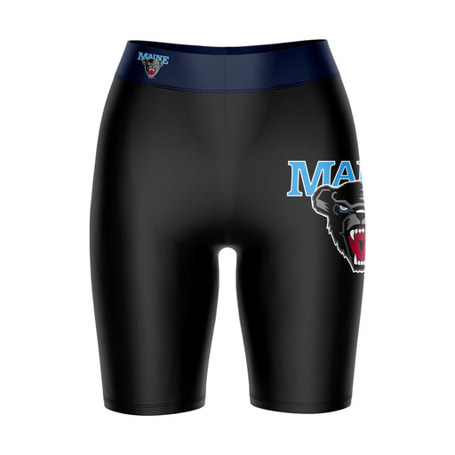 Maine Black Bears Vive La Fete Game Day Logo on Thigh and Waistband Black and Navy Women Bike Short 9 Inseam"