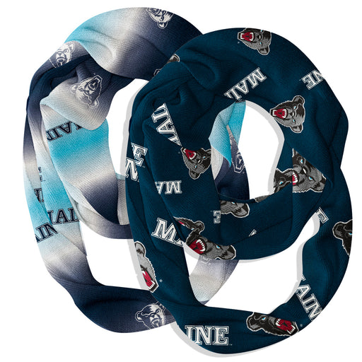 Maine Black Bears Vive La Fete All Over Logo Game Day Collegiate Women Set of 2 Light Weight Ultra Soft Infinity Scarfs