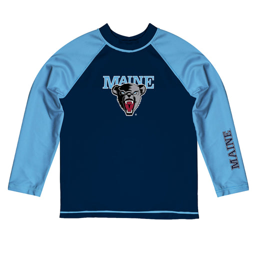 Maine Black Bears Vive La Fete Logo Navy Blue Long Sleeve Raglan Rashguard