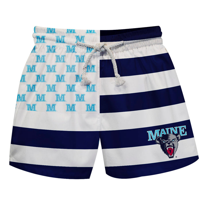 Maine Black Bears Vive La Fete Game Day Navy White Flag Swimtrunks V1