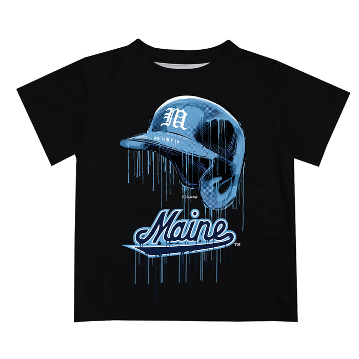 Maine Black Bears Original Dripping Baseball Hat Black T-Shirt by Vive La Fete