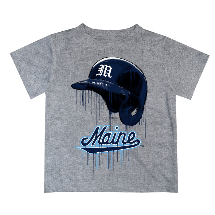 Maine Black Bears Original Dripping Baseball Hat Gray T-Shirt by Vive La Fete