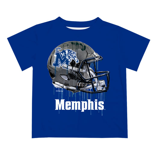 Memphis Tigers Original Dripping Football Blue T-Shirt by Vive La Fete