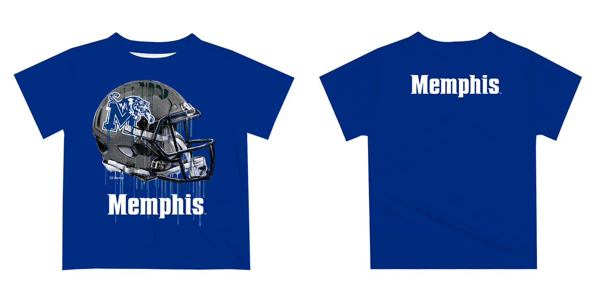 Memphis Tigers Original Dripping Football Blue T-Shirt by Vive La Fete - Vive La Fête - Online Apparel Store