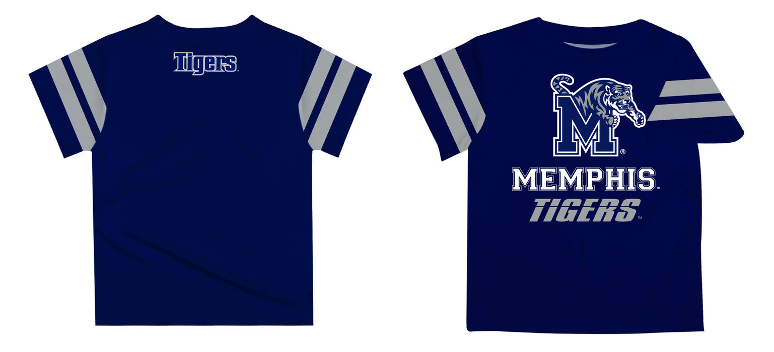 Memphis Tigers Vive La Fete Boys Game Day Blue Short Sleeve Tee with Stripes on Sleeves - Vive La Fête - Online Apparel Store