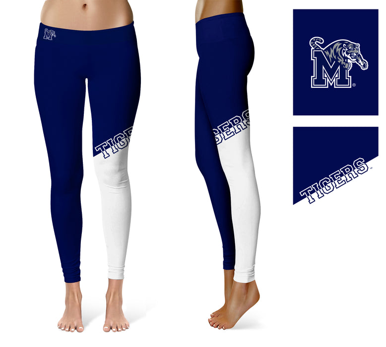 Memphis Tigers Vive la Fete Game Day Collegiate Leg Color Block Women's Blue White Yoga Leggings - Vive La Fête - Online Apparel Store