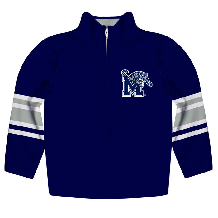 Memphis Tigers Vive La Fete Game Day Blue Quarter Zip Pullover Stripes on Sleeves - Vive La Fête - Online Apparel Store