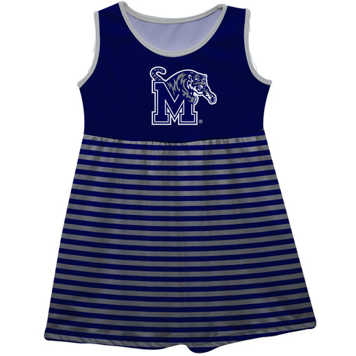 Memphis Tigers Vive La Fete Girls Game Day Sleeveless Tank Dress Solid Blue Logo Stripes on Skirt - Vive La Fête - Online Apparel Store