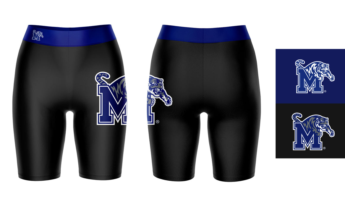 Memphis Tigers Vive La Fete Game Day Logo on Thigh and Waistband Black and Blue Women Bike Short 9 Inseam" - Vive La Fête - Online Apparel Store