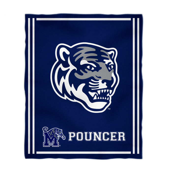 Memphis Tigers Vive La Fete Kids Game Day Blue Plush Soft Minky Blanket 36 x 48 Mascot