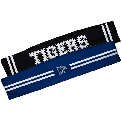 Memphis Tigers Vive La Fete Girls Women Game Day Set of 2 Stretch Headbands Headbands Logo Blue and Name Black