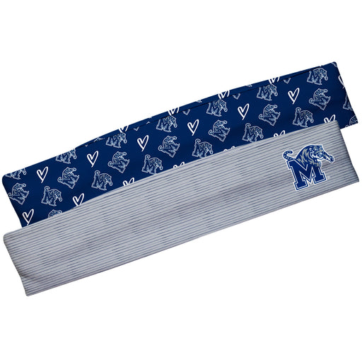Memphis Tigers Vive La Fete Girls Women Game Day Set of 2 Stretch Headbands Repeat Logo Blue and Logo Gray