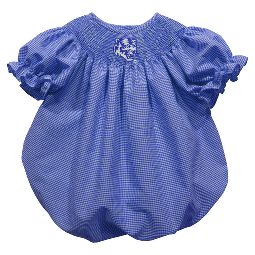 Memphis Tigers  Smocked Royal Giangham Short Sleeve Girls Bubble