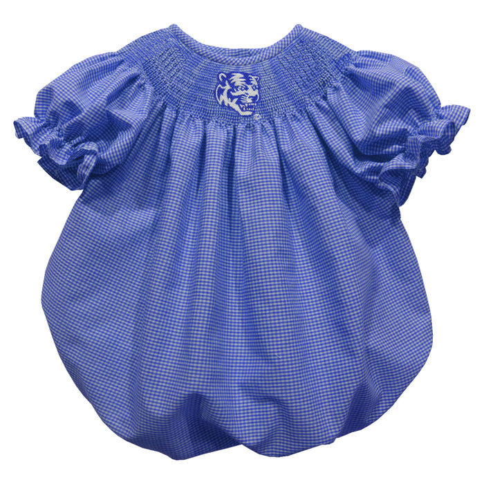 Memphis Tigers  Smocked Royal Giangham Short Sleeve Girls Bubble