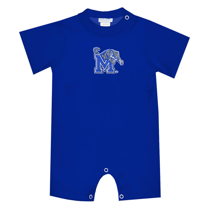 Memphis Tigers Embroidered Royal Knit Short Sleeve Boys Romper