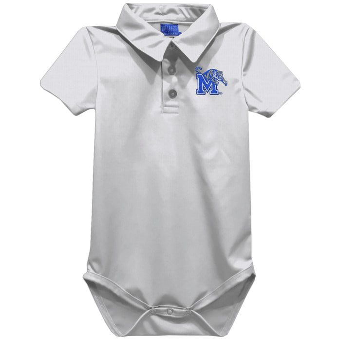 Memphis Tigers Embroidered White Solid Knit Polo Onesie