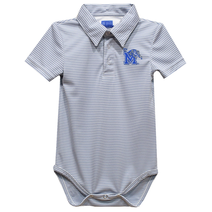 Memphis Tigers Embroidered Gray Stripe Knit Polo Onesie