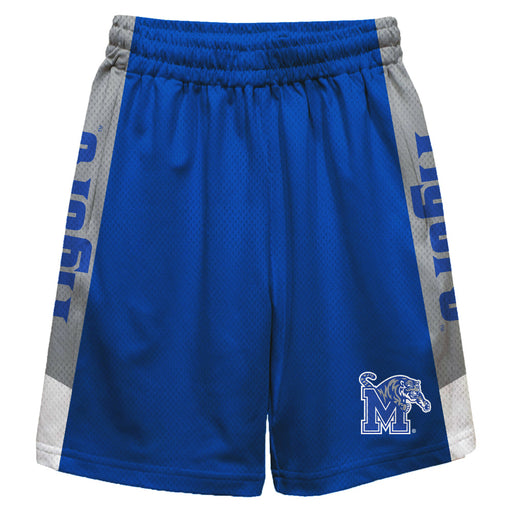 Memphis Tigers Vive La Fete Game Day Blue Stripes Boys Solid Gray Athletic Mesh Short