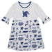 Memphis Tigers 3/4 Sleeve Solid White Repeat Print Hand Sketched Vive La Fete Impressions Artwork on Skirt
