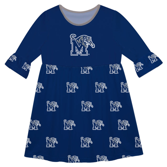 Memphis Tigers Vive La Fete Girls Game Day 3/4 Sleeve Solid Blue All Over Logo on Skirt