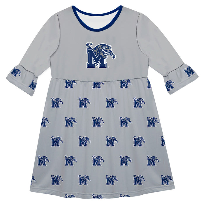 Memphis Tigers Vive La Fete Girls Game Day 3/4 Sleeve Solid Gray All Over Logo on Skirt