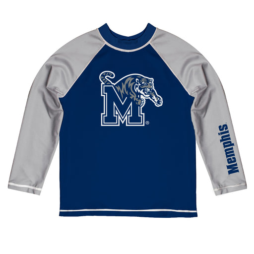 Memphis Tigers Vive La Fete Blue and Gray Long Sleeve Raglan Rashguard