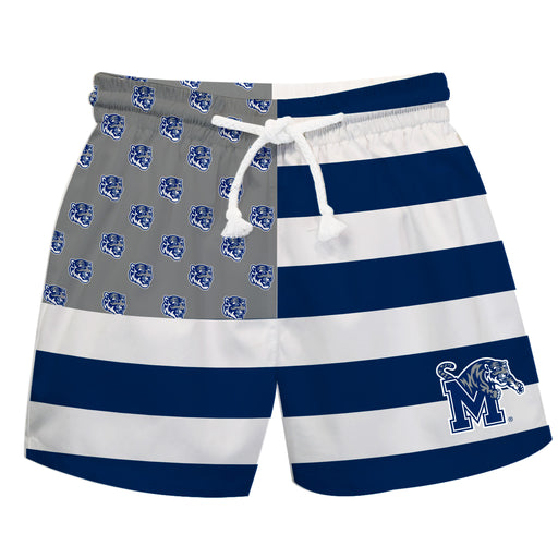 Memphis Tigers Vive La Fete Game Day Blue White Gray Flag Swimtrunks V1