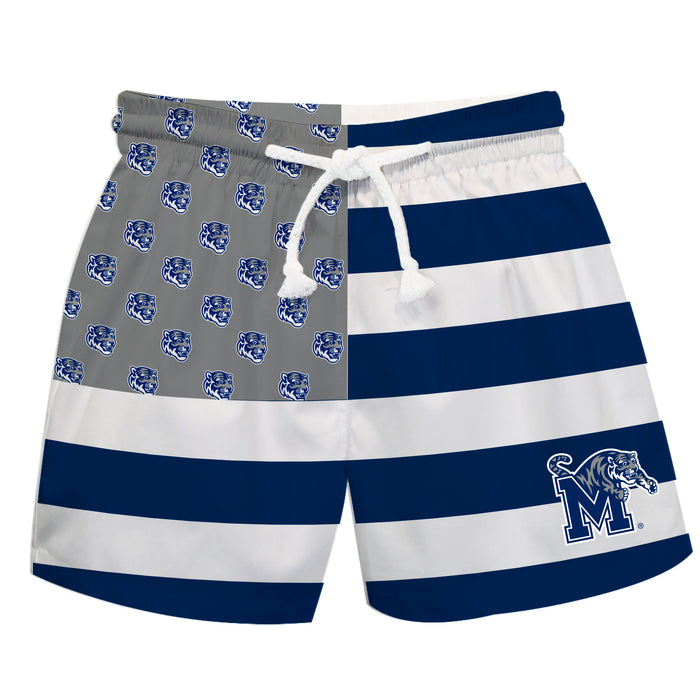 Memphis Tigers Vive La Fete Game Day Blue White Gray Flag Swimtrunks V1