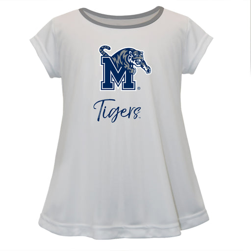 Memphis Tigers Vive La Fete Girls Game Day Short Sleeve White Top with School Logo and Name