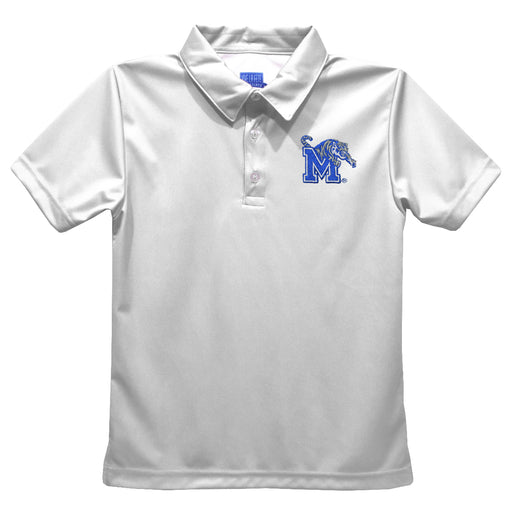 Memphis Tigers Embroidered White Short Sleeve Polo Box Shirt
